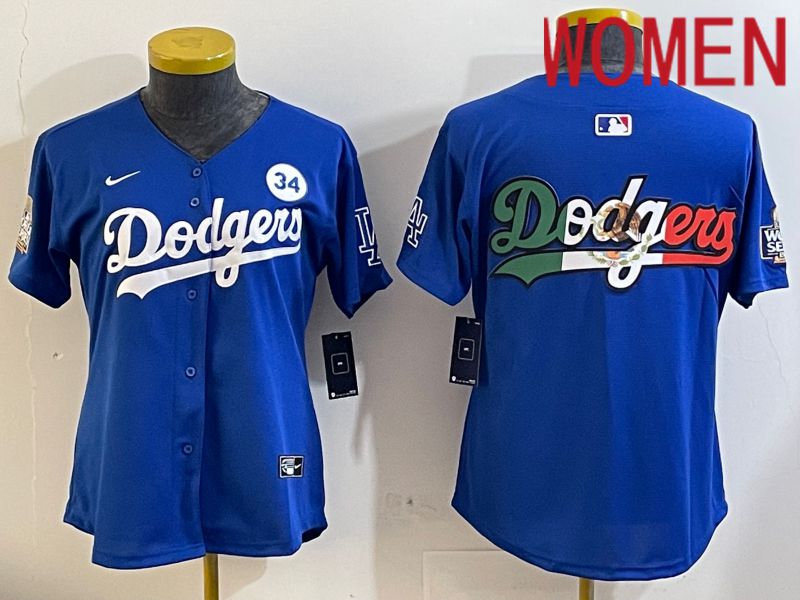 Women Los Angeles Dodgers blank 2024 World series patch blue jersey 202411293